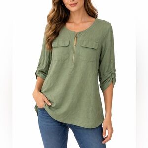 Sage Green Linen Half Zip
